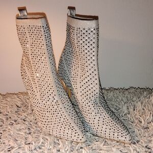 Silver Sequin Sparkle stiletto heel boot by ID Rewired Sz 9